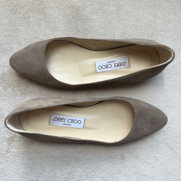 Jimmy Choo Taupe Suede Ballet Flats Women EU 35.5 US 5 Casual Classic Career - Picture 1 of 14